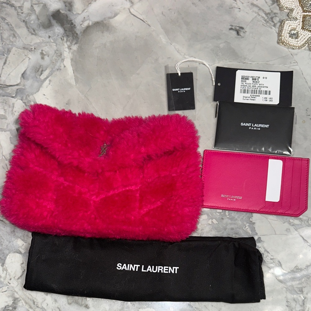 Yves Saint Laurent pouch puffy shearling clutch - Picture 8 of 12